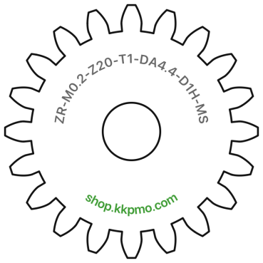 Zahnrad M0.2 / 20 Z AD 4,4mmBohrung (D) mm 1,00 Spielpassung HBreite (T) mm 1,0Messing MO58[ZR-M0.2-Z20-T1-DA4.4-D1H-MS]
