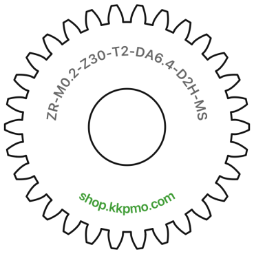Zahnrad M0.2 / 30 Z AD 6,4mmBohrung (D) mm 2,00 Spielpassung HBreite (T) mm 2,0Messing MO58[ZR-M0.2-Z30-T2-DA6.4-D2H-MS]