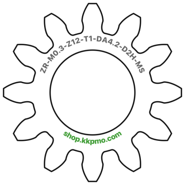 Zahnrad M0.3 / 12 Z AD 4.2mmBohrung (D) mm 2.00 Spielpassung HBreite (T) mm 1.0Messing MO58[ZR-M0.3-Z12-T1-DA4.2-D2H-MS]