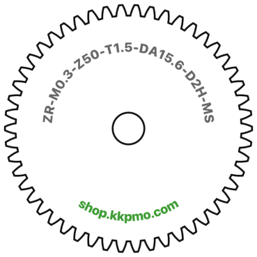 Zahnrad M0.3 / 50 Z AD 15.6mmBohrung (D) mm 2.00 Spielpassung HBreite (T) mm 1.5Messing MO58[ZR-M0.3-Z50-T1.5-DA15.6-D2H-MS]