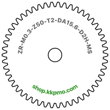 Zahnrad M0.3 / 50 Z AD 15.6mmBohrung (D) mm 2.00 Spielpassung HBreite (T) mm 2.0Messing MO58[ZR-M0.3-Z50-T2-DA15.6-D2H-MS]