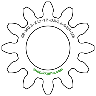Zahnrad M0.3 / 12 Z AD 4.2mmBohrung (D) mm 2.00 Spielpassung HBreite (T) mm 2.0Messing MO58[ZR-M0.3-Z12-T2-DA4.2-D2H-MS]