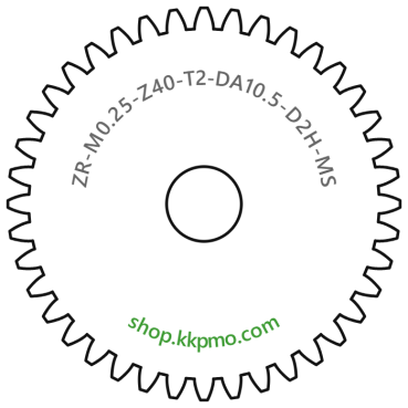 Zahnrad M0.25 / 40 Z AD 10,5mmBohrung (D) mm 2,00 Spielpassung HBreite (T) mm 2,0Messing MO58[ZR-M0.25-Z40-T2-DA10.5-D2H-MS]