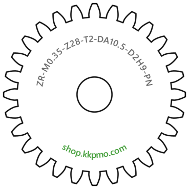 Zahnrad M0.35 / 28 Z AD 10.50mmBohrung (D) mm 2.00 H9Breite (T) mm 2.0POM-C natur[ZR-M0.35-Z28-T2-DA10.5-D2H9-PN]