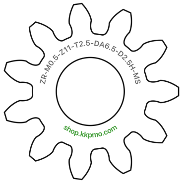 Zahnrad M0.5 / 11 Z AD 6,5mmBohrung (D) mm 2,50 Spielpassung HBreite (T) mm 2,5Messing MO58[ZR-M0.5-Z11-T2.5-DA6.5-D2.5H-MS]