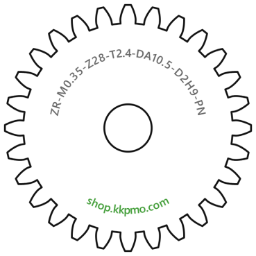 Zahnrad M0.35 / 28 Z AD 10,50mmBohrung (D) mm 2,00 H9Breite (T) mm 2,4POM-C natur[ZR-M0.35-Z28-T2.4-DA10.5-D2H9-PN]