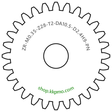 Zahnrad M0.35 / 28 Z AD 10,50mmBohrung (D) mm 2,40 H9Breite (T) mm 2,0POM-C natur[ZR-M0.35-Z28-T2-DA10.5-D2.4H9-PN]