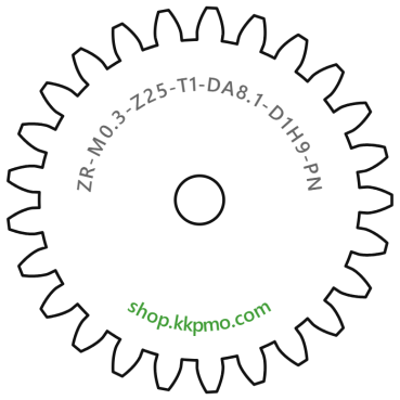 Zahnrad M0.3 / 25 Z AD 8.10mmBohrung (D) mm 1.00 H9Breite (T) mm 1.0POM-C natur[ZR-M0.3-Z25-T1-DA8.1-D1H9-PN]