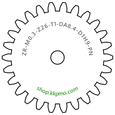 Zahnrad M0.3 / 26 Z AD 8.40mmBohrung (D) mm 1.00 H9Breite (T) mm 1.0POM-C natur[ZR-M0.3-Z26-T1-DA8.4-D1H9-PN]