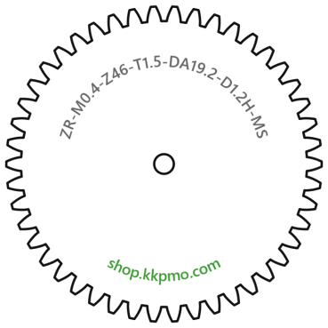 Zahnrad M0.4 / 46 Z AD 19,2mmBohrung (D) mm 1,20 Spielpassung HBreite (T) mm 1,5Messing MO58[ZR-M0.4-Z46-T1.5-DA19.2-D1.2H-MS]