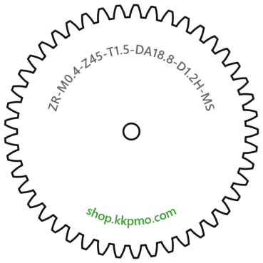 Zahnrad M0.4 / 45 Z AD 18,8mmBohrung (D) mm 1,20 Spielpassung HBreite (T) mm 1,5Messing MO58[ZR-M0.4-Z45-T1.5-DA18.8-D1.2H-MS]