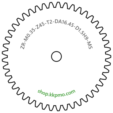 Zahnrad M0.35 / 45 Z AD 16,45mmBohrung (D) mm 1,50 H9Breite (T) mm 2,0Messing MO58[ZR-M0.35-Z45-T2-DA16.45-D1.5H9-MS]
