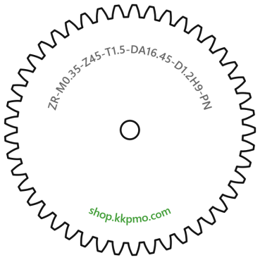 Zahnrad M0.35 / 45 Z AD 16,45mmBohrung (D) mm 1,20 H9Breite (T) mm 1,5POM-C natur[ZR-M0.35-Z45-T1.5-DA16.45-D1.2H9-PN]