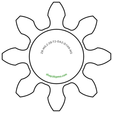 Zahnrad M0.2 / 8 Z AD 2,0mmBohrung (D) mm 1,00 Spielpassung H9Breite (T) mm 2,0Messing MO58[ZR-M0.2-Z8-T2-DA2-D1H9-MS]