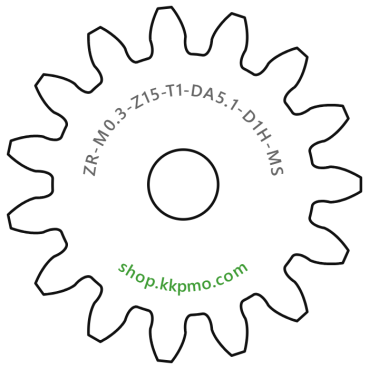 Zahnrad M0.3 / 15 Z AD 5.1mmBohrung (D) mm 1.00 Spielpassung HBreite (T) mm 1.0Messing MO58[ZR-M0.3-Z15-T1-DA5.1-D1H-MS]