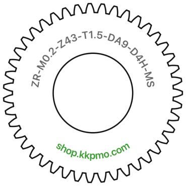 Zahnrad M0.2 / 43 Z AD 9,0mmBohrung (D) mm 4,00 Spielpassung HBreite (T) mm 1,5Messing MO58[ZR-M0.2-Z43-T1.5-DA9-D4H-MS]