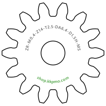 Zahnrad M0.4 / 14 Z AD 6,4mmBohrung (D) mm 1,50 Spielpassung HBreite (T) mm 2,5Messing MO58[ZR-M0.4-Z14-T2.5-DA6.4-D1.5H-MS]