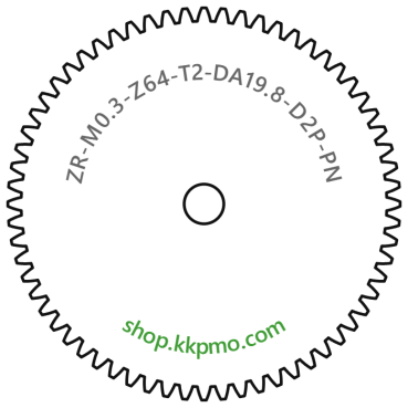 Zahnrad M0.3 / 64 Z AD 19.8mmBohrung (D) mm 2.00 Presspassung PBreite (T) mm 2.0POM-C natur[ZR-M0.3-Z64-T2-DA19.8-D2P-PN]