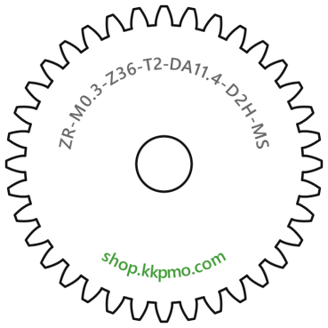 Zahnrad M0.3 / 36 Z AD 11.4mmBohrung (D) mm 2.00 Spielpassung HBreite (T) mm 2.0Messing MO58[ZR-M0.3-Z36-T2-DA11.4-D2H-MS]