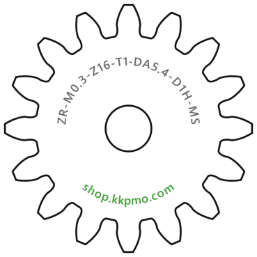 Zahnrad M0.3 / 16 Z AD 5,4mmBohrung (D) mm 1,00 Spielpassung HBreite (T) mm 1,0Messing MO58[ZR-M0.3-Z16-T1-DA5.4-D1H-MS]