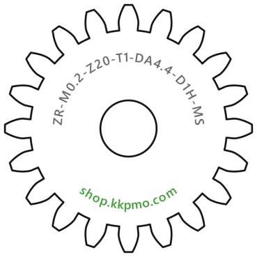 Zahnrad M0.2 / 20 Z AD 4,4mmBohrung (D) mm 1,00 Spielpassung HBreite (T) mm 1,0Messing MO58[ZR-M0.2-Z20-T1-DA4.4-D1H-MS]