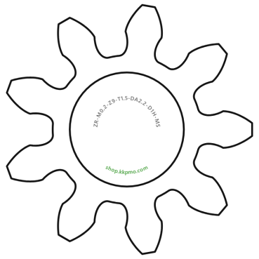 Zahnrad M0.2 / 9 Z AD 2,2mmBohrung (D) mm 1,00 Spielpassung HBreite (T) mm 1,5Messing MO58[ZR-M0.2-Z9-T1.5-DA2.2-D1H-MS]