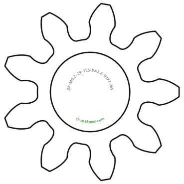 Zahnrad M0.2 / 9 Z AD 2,20mmBohrung (D) mm 1,00 P7Breite (T) mm 1,5Messing MO58[ZR-M0.2-Z9-T1.5-DA2.2-D1P7-MS]
