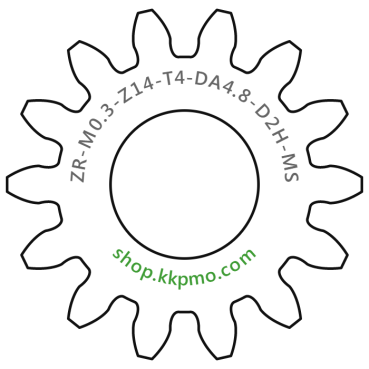 Zahnrad M0.3 / 14 Z AD 4.8mmBohrung (D) mm 2.00 Spielpassung HBreite (T) mm 4.0Messing MO58[ZR-M0.3-Z14-T4-DA4.8-D2H-MS]
