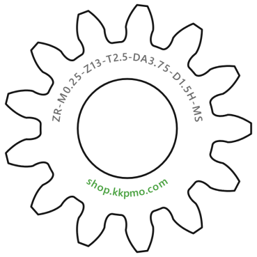 Zahnrad M0.25 / 13 Z AD 3,8mmBohrung (D) mm 1,50 Spielpassung HBreite (T) mm 2,5Messing MO58[ZR-M0.25-Z13-T2.5-DA3.75-D1.5H-MS]