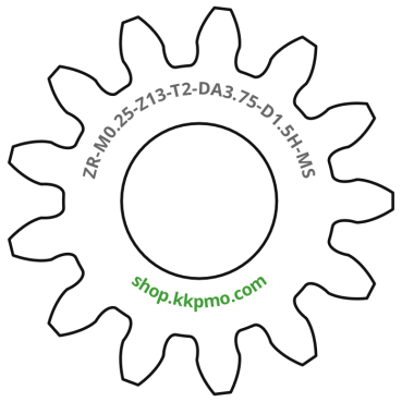 Zahnrad M0.25 / 13 Z AD 3,8mmBohrung (D) mm 1,50 Spielpassung HBreite (T) mm 2,0Messing MO58[ZR-M0.25-Z13-T2-DA3.75-D1.5H-MS]