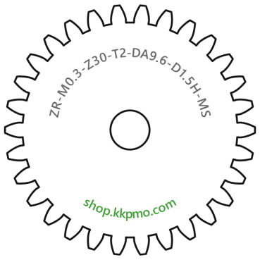 Zahnrad M0.3 / 30 Z AD 9.6mmBohrung (D) mm 1.50 Spielpassung HBreite (T) mm 2.0Messing MO58[ZR-M0.3-Z30-T2-DA9.6-D1.5H-MS]