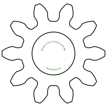 Zahnrad M0.2 / 10 Z AD 2.4mmBohrung (D) mm 1.00 Spielpassung HBreite (T) mm 1.0Messing MO58[ZR-M0.2-Z10-T1-DA2.4-D1H-MS]