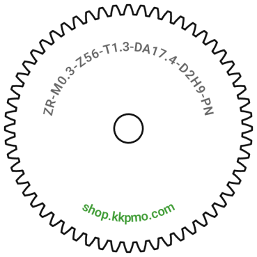 Zahnrad M0.3 / 56 Z AD 17,40mmBohrung (D) mm 2,00 H9Breite (T) mm 1,3POM-C natur[ZR-M0.3-Z56-T1.3-DA17.4-D2H9-PN]