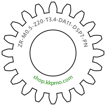 Zahnrad M0.5 / 20 Z AD 11,00mmBohrung (D) mm 5,00 P7Breite (T) mm 3,4POM-C natur[ZR-M0.5-Z20-T3.4-DA11-D5P7-PN]