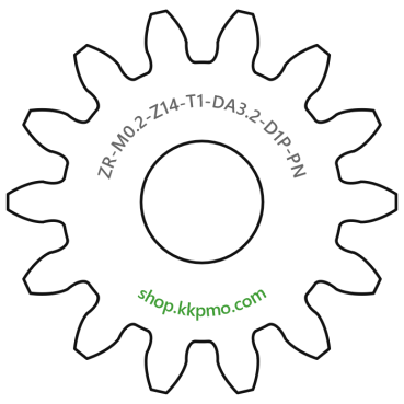 Zahnrad M0.2 / 14 Z AD 3,2mmBohrung (D) mm 1,00 Presspassung PBreite (T) mm 1,0POM-C natur[ZR-M0.2-Z14-T1-DA3.2-D1P-PN]