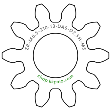 Zahnrad M0.5 / 10 Z AD 6,0mmBohrung (D) mm 2,50 Spielpassung HBreite (T) mm 3,0Messing MO58[ZR-M0.5-Z10-T3-DA6-D2.5H-MS]