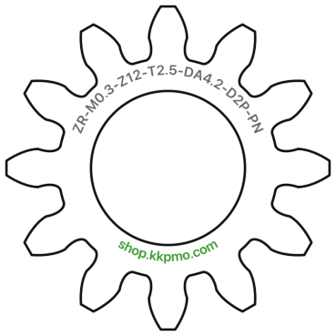 Zahnrad M0.3 / 12 Z AD 4.2mmBohrung (D) mm 2.00 Presspassung PBreite (T) mm 2.5POM-C natur[ZR-M0.3-Z12-T2.5-DA4.2-D2P-PN]
