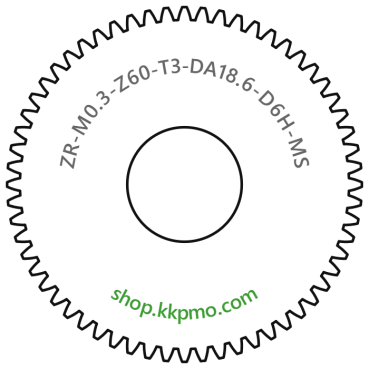 Zahnrad M0.3 / 60 Z AD 18,6mmBohrung (D) mm 6,00 Spielpassung HBreite (T) mm 3,0Messing MO58[ZR-M0.3-Z60-T3-DA18.6-D6H-MS]