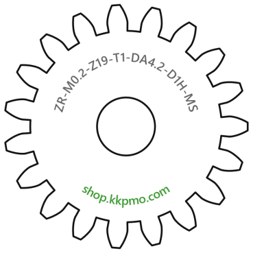 Zahnrad M0.2 / 19 Z AD 4,2mmBohrung (D) mm 1,00 Spielpassung HBreite (T) mm 1,0Messing MO58[ZR-M0.2-Z19-T1-DA4.2-D1H-MS]