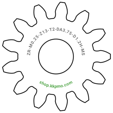 Zahnrad M0.25 / 13 Z AD 3.8mmBohrung (D) mm 1.20 Spielpassung HBreite (T) mm 2.0Messing MO58[ZR-M0.25-Z13-T2-DA3.75-D1.2H-MS]