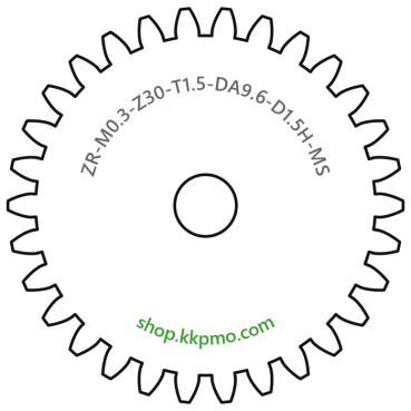 Zahnrad M0.3 / 30 Z AD 9,6mmBohrung (D) mm 1,50 Spielpassung HBreite (T) mm 1,5Messing MO58[ZR-M0.3-Z30-T1.5-DA9.6-D1.5H-MS]