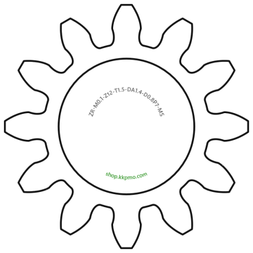 Zahnrad M0.1 / 12 Z AD 1,40mmBohrung (D) mm 0,80 P7Breite (T) mm 1,5Messing MO58[ZR-M0.1-Z12-T1.5-DA1.4-D0.8P7-MS]