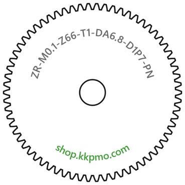 Zahnrad M0.1 / 66 Z AD 6,80mmBohrung (D) mm 1,00 P7Breite (T) mm 1,0POM-C natur[ZR-M0.1-Z66-T1-DA6.8-D1P7-PN]