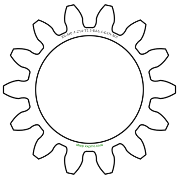 Zahnrad M0.4 / 14 Z AD 6.4mmBohrung (D) mm 4.00 Spielpassung HBreite (T) mm 2.5Messing MO58[ZR-M0.4-Z14-T2.5-DA6.4-D4H-MS]