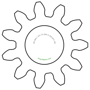 Zahnrad M0.1 / 11 Z AD 1,30mmBohrung (D) mm 0,60 P7Breite (T) mm 2,0POM-C natur[ZR-M0.1-Z11-T2-DA1.3-D0.6P7-PN]