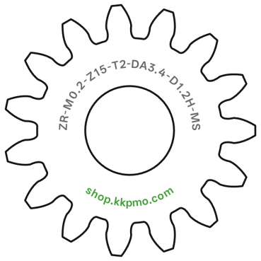 Zahnrad M0.2 / 15 Z AD 3,4mmBohrung (D) mm 1,20 Spielpassung HBreite (T) mm 2,0Messing MO58[ZR-M0.2-Z15-T2-DA3.4-D1.2H-MS]
