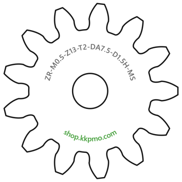 Zahnrad M0.5 / 13 Z AD 7.5mmBohrung (D) mm 1.50 Spielpassung HBreite (T) mm 2.0Messing MO58[ZR-M0.5-Z13-T2-DA7.5-D1.5H-MS]