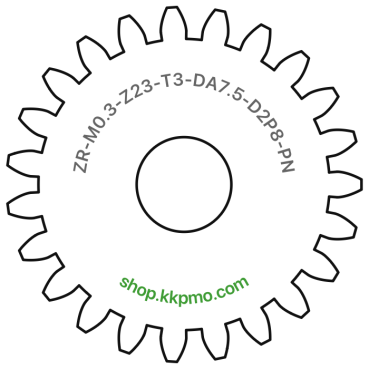 Zahnrad M0.3 / 23 Z AD 7,5mmBohrung (D) mm 2,00 Presspassung P8Breite (T) mm 3,0POM-C natur[ZR-M0.3-Z23-T3-DA7.5-D2P8-PN]