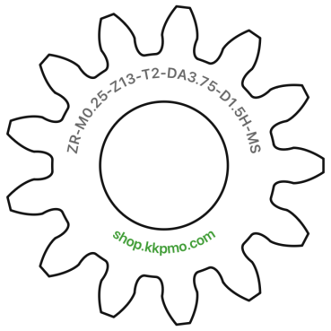 Zahnrad M0.25 / 13 Z AD 3,8mmBohrung (D) mm 1,50 Spielpassung HBreite (T) mm 2,0Messing MO58[ZR-M0.25-Z13-T2-DA3.75-D1.5H-MS]