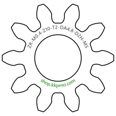 Zahnrad M0.4 / 10 Z AD 4,8mmBohrung (D) mm 2,00 Spielpassung HBreite (T) mm 2,0Messing MO58[ZR-M0.4-Z10-T2-DA4.8-D2H-MS]
